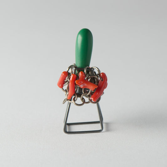 Silver ring with vintage coral & bead