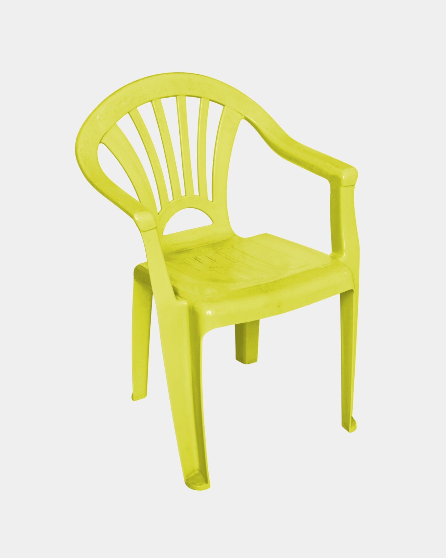 Yellow plastic chair on a white background