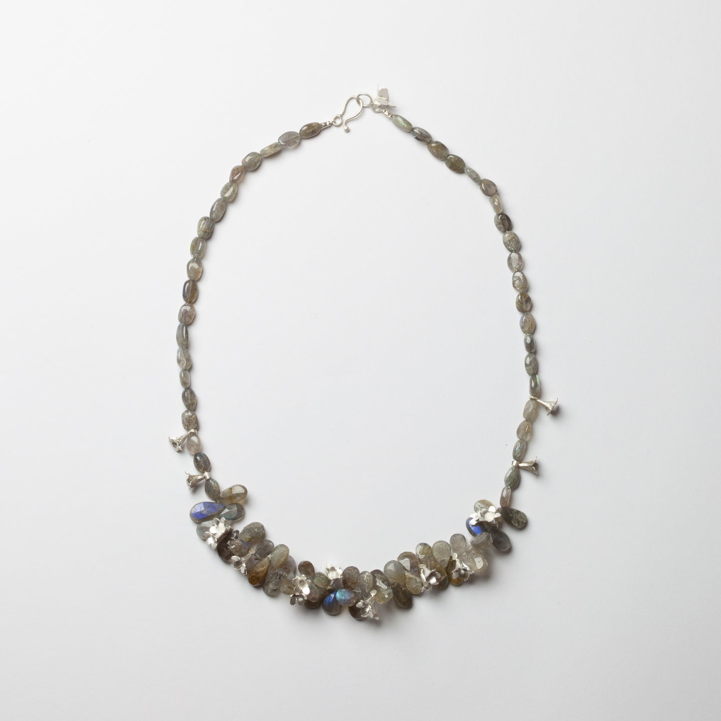 'Flower and seed' necklace with labradorite beads