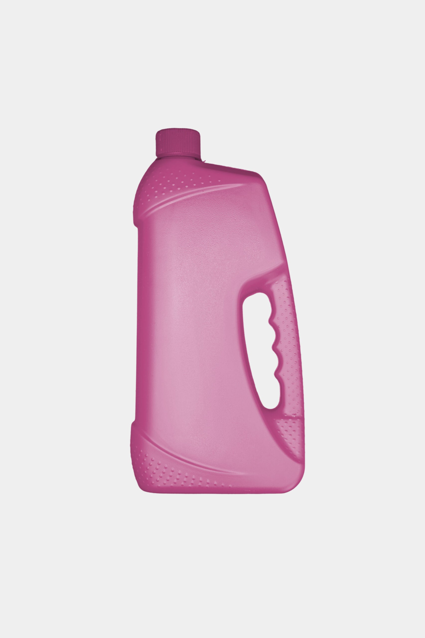Pink laundry detergent bottle on a light purple background