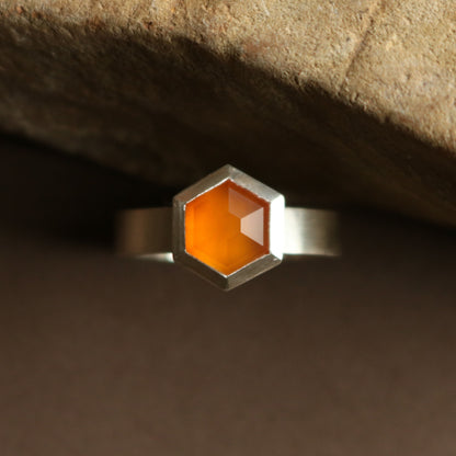 Hexagon ring with carnelian