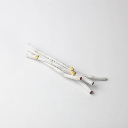 'White Stick with gold leaves' brooch