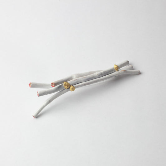 'White Stick with gold leaves' brooch